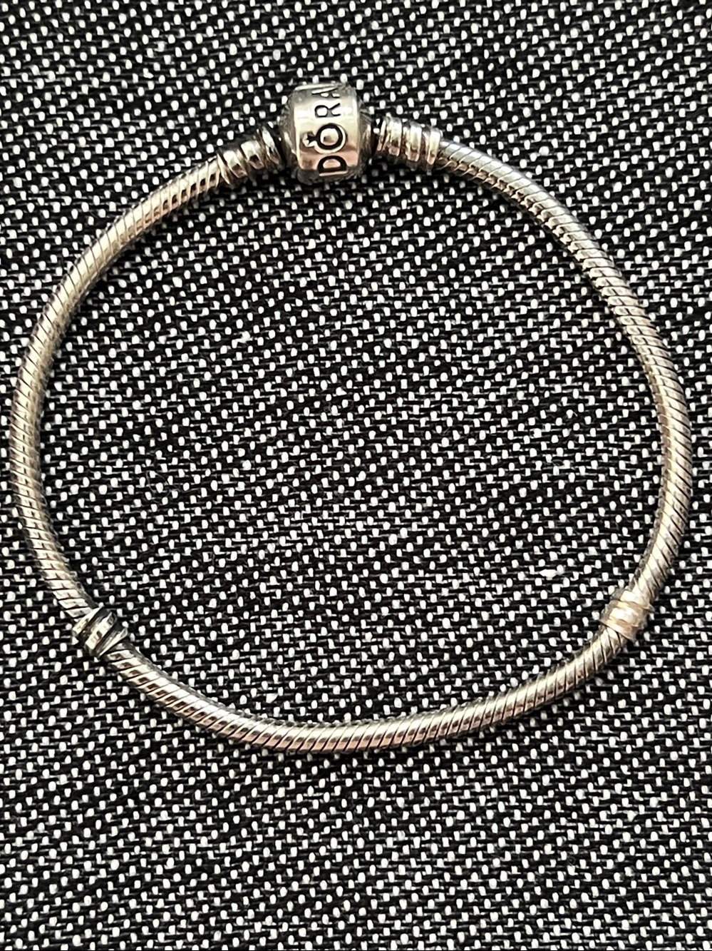 Pandora Moments Barrel Clasp Snake Chain Bracelet Sterling Silver 7.5”